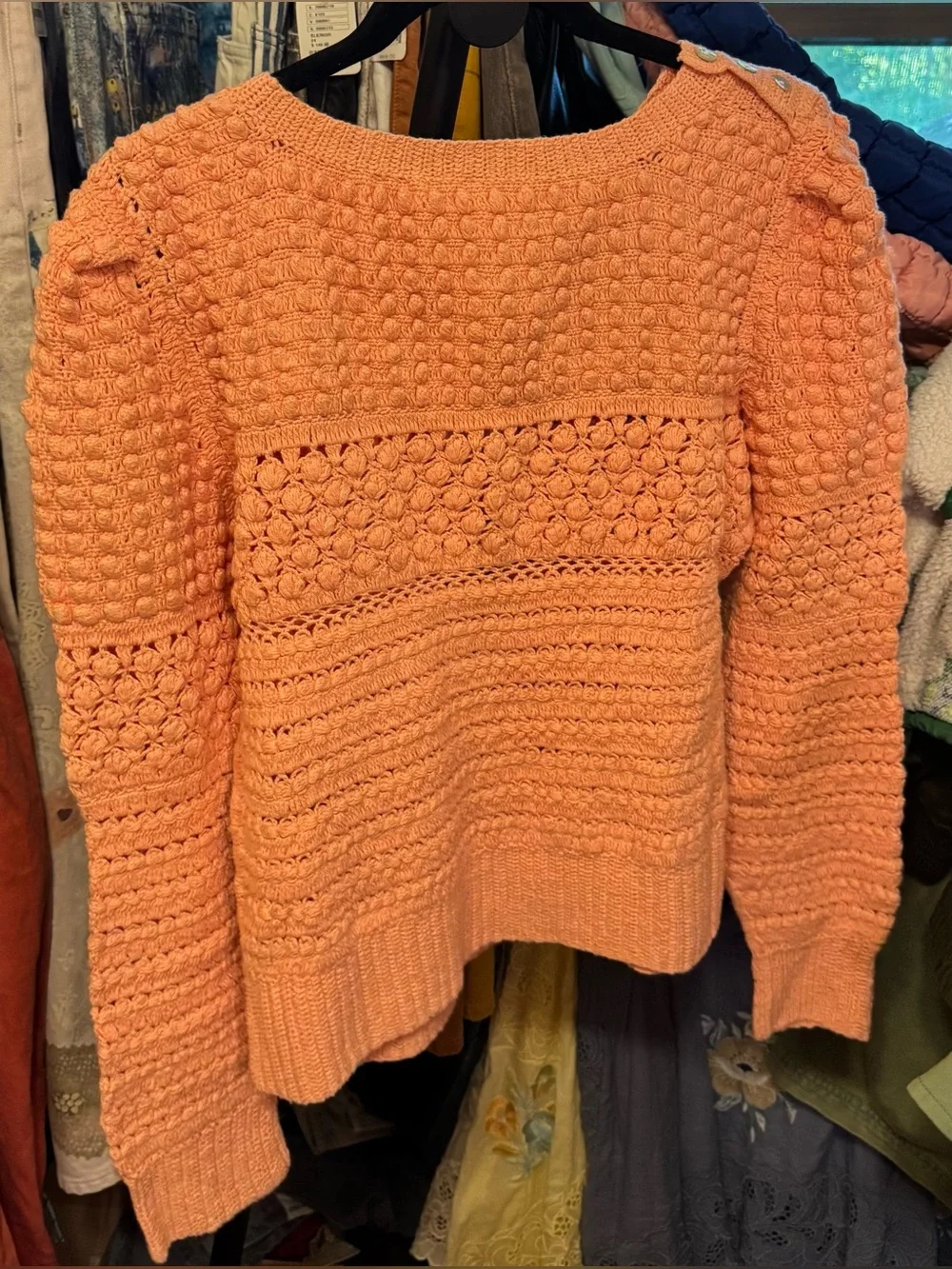 NWT Free People Penny Crochet Cotton Pullover - paradise peach - large